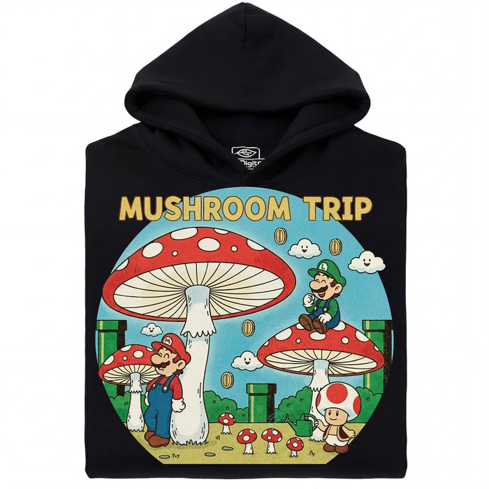 Mushroom Trip - Vista frontale Felpa con cappuccio Nero