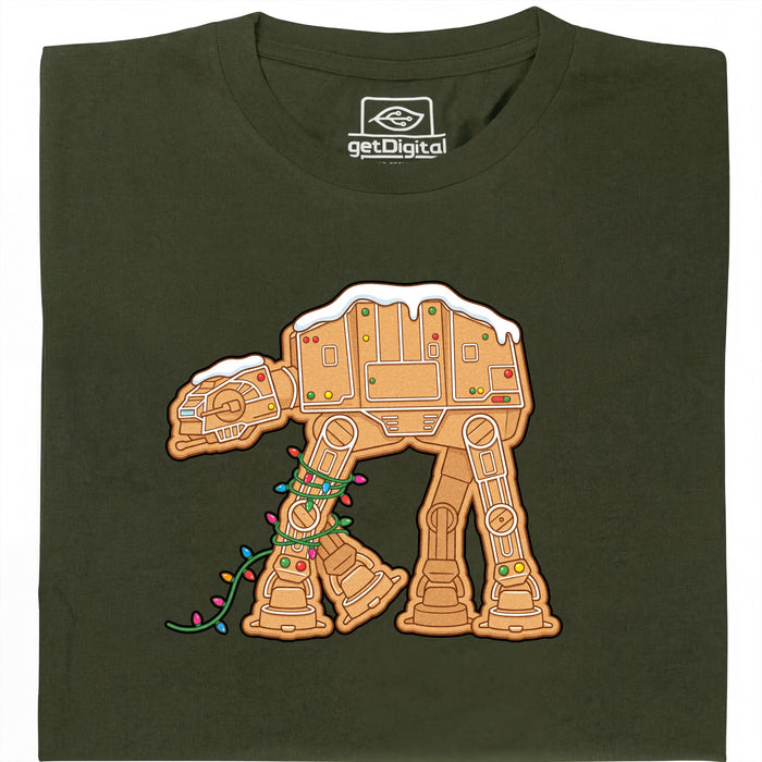 Stumbling Gingerbread - Gingerbread Walker in String Lights - Main View T-Shirt Dark Green