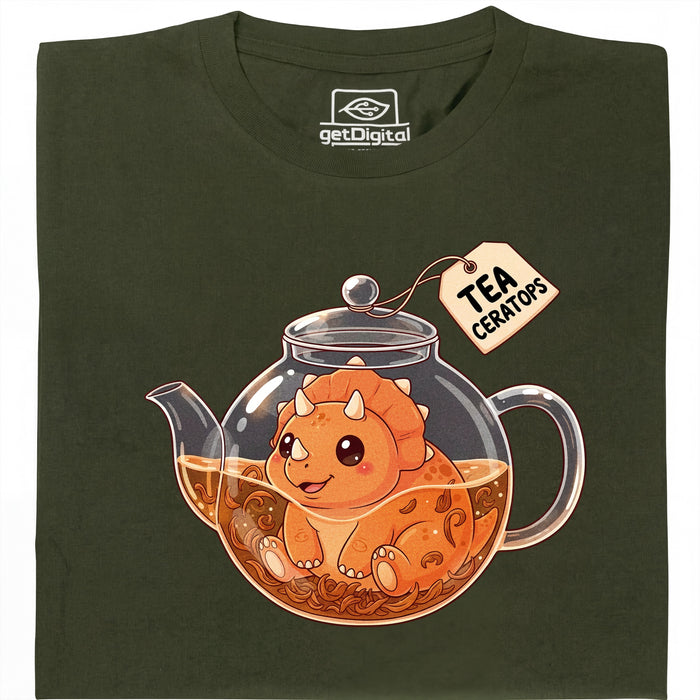 Tea-Ceratops - Vista principale T-Shirt Verde Scuro