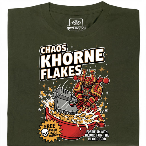 Chaos Khorne Flakes - Hauptansicht T-Shirt Dunkelgrün