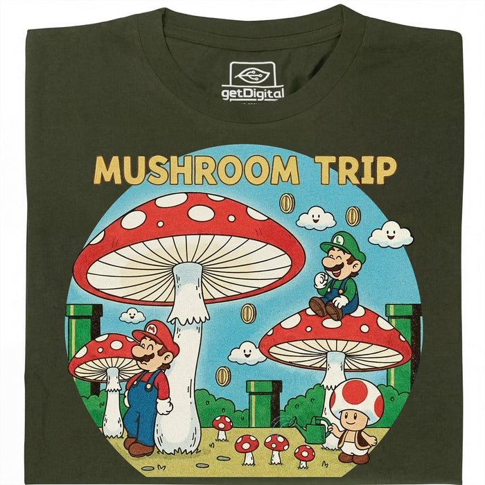 Mushroom Trip - Vista frontale T-Shirt Verde scuro