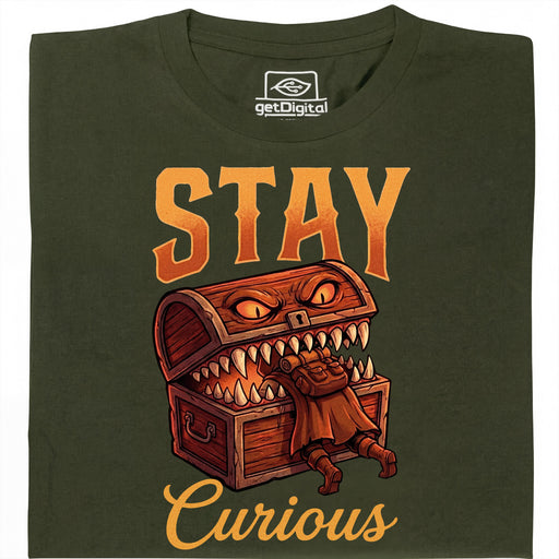 Stay Curious - Vue de face T-Shirt Vert Foncé