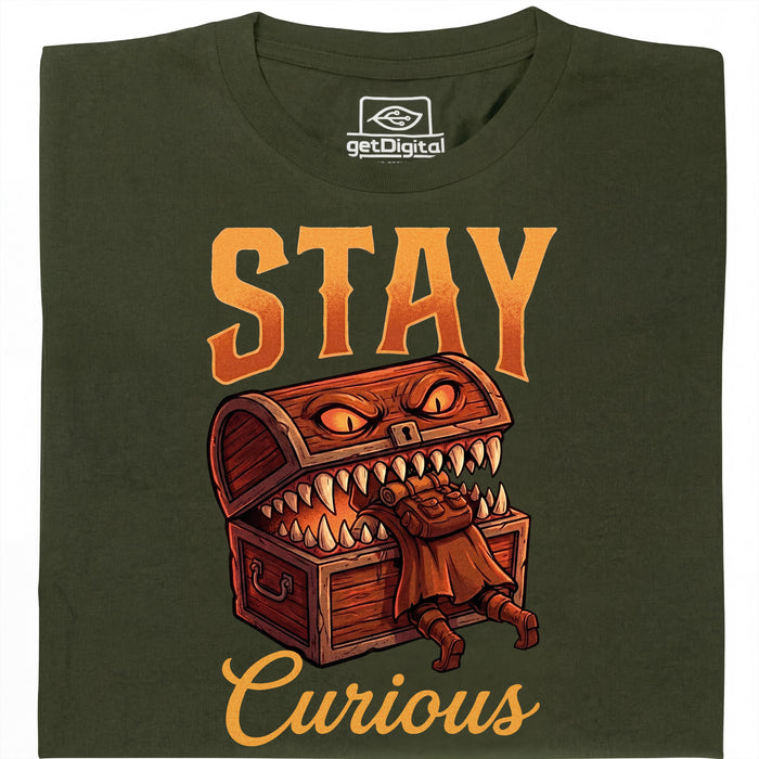 Stay Curious - Vooraanzicht T-Shirt Donkergroen