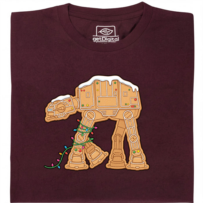 Stumbling Gingerbread - Gingerbread Walker in String Lights - Main View T-Shirt Dark Red
