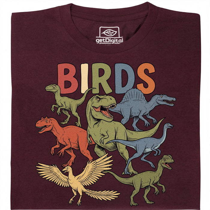 BIRDS - Vista frontal Camiseta Rojo Oscuro