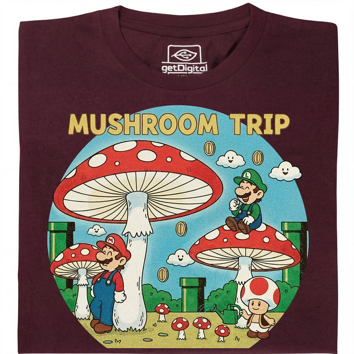Mushroom Trip - Vista frontale T-Shirt Rosso scuro