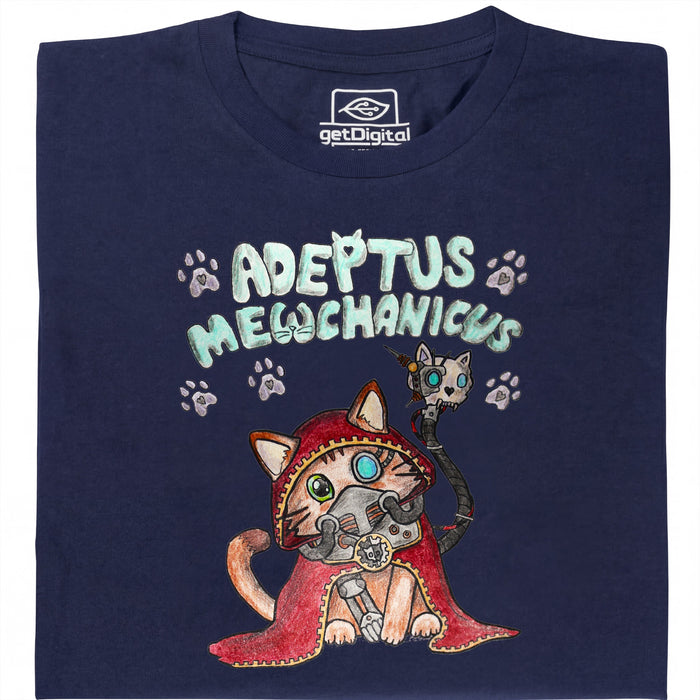 Adeptus Meowchanicus - Vista frontal Camiseta Azul Marino