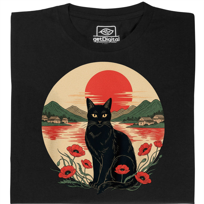 Sunset Cat  - Main View T-Shirt Black