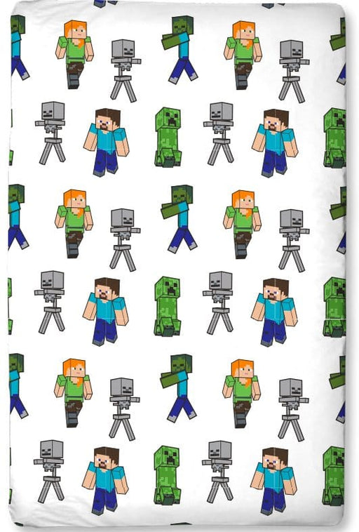 Lenzuolo con angoli Minecraft con Steve, Alex e Creeper